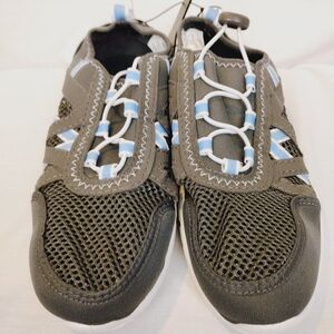 Wave Zone Seaside Charcoal Water Shoe Sock Grey/White/Blue Womens 8 M